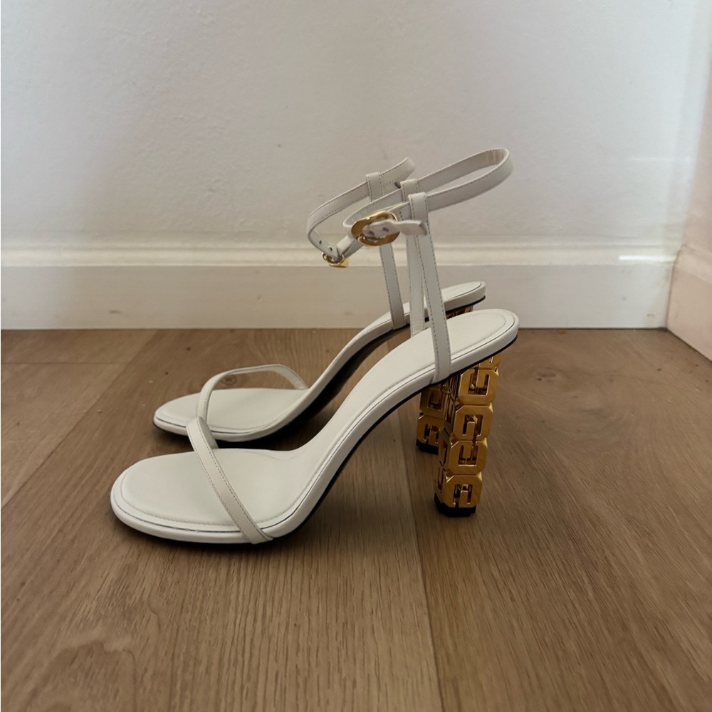Givenchy White Heels with Gold Block Heel
